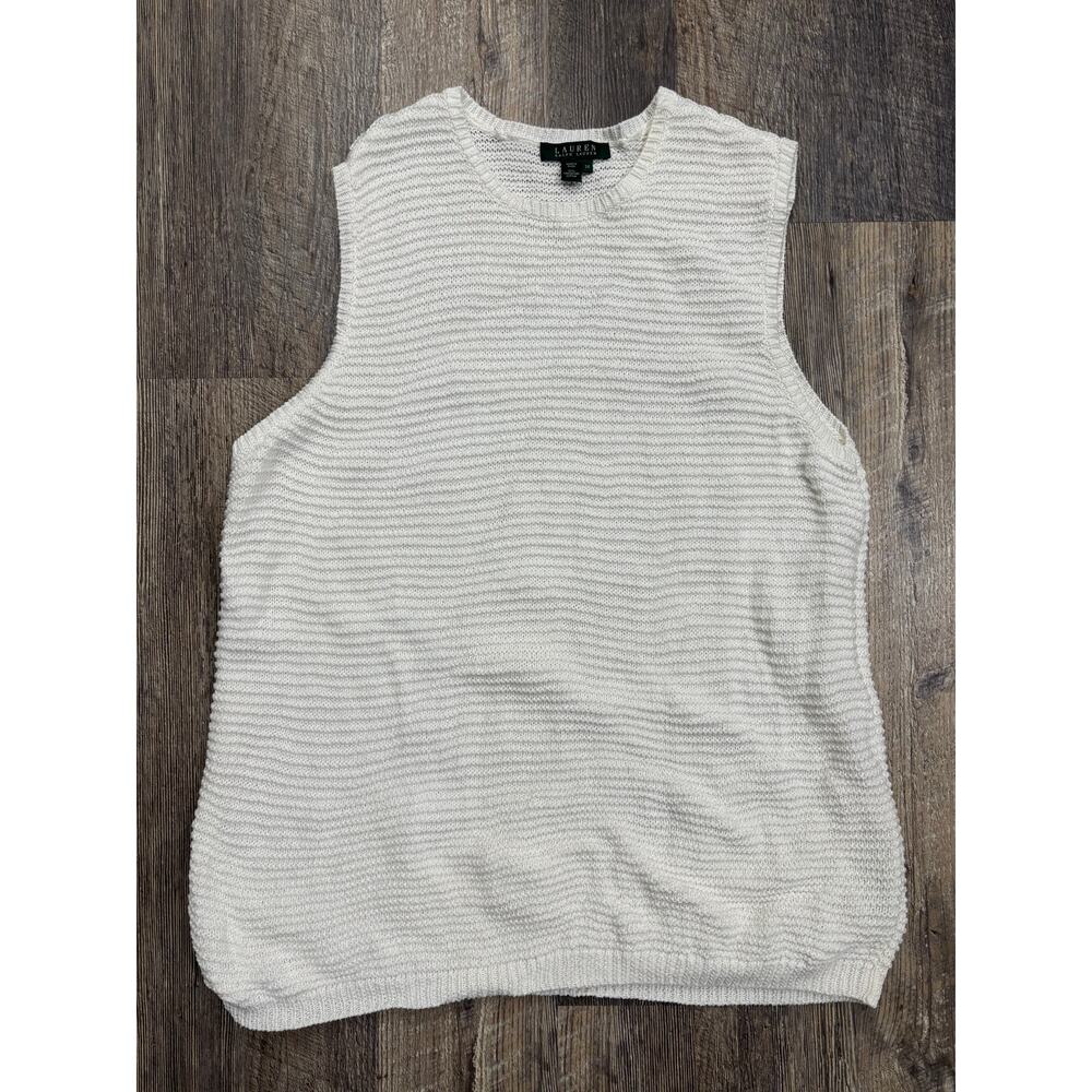 Lauren‎ Ralph Lauren Womens 3X Cream Mercerized Cotton Ribbed Sleeveless Sweater